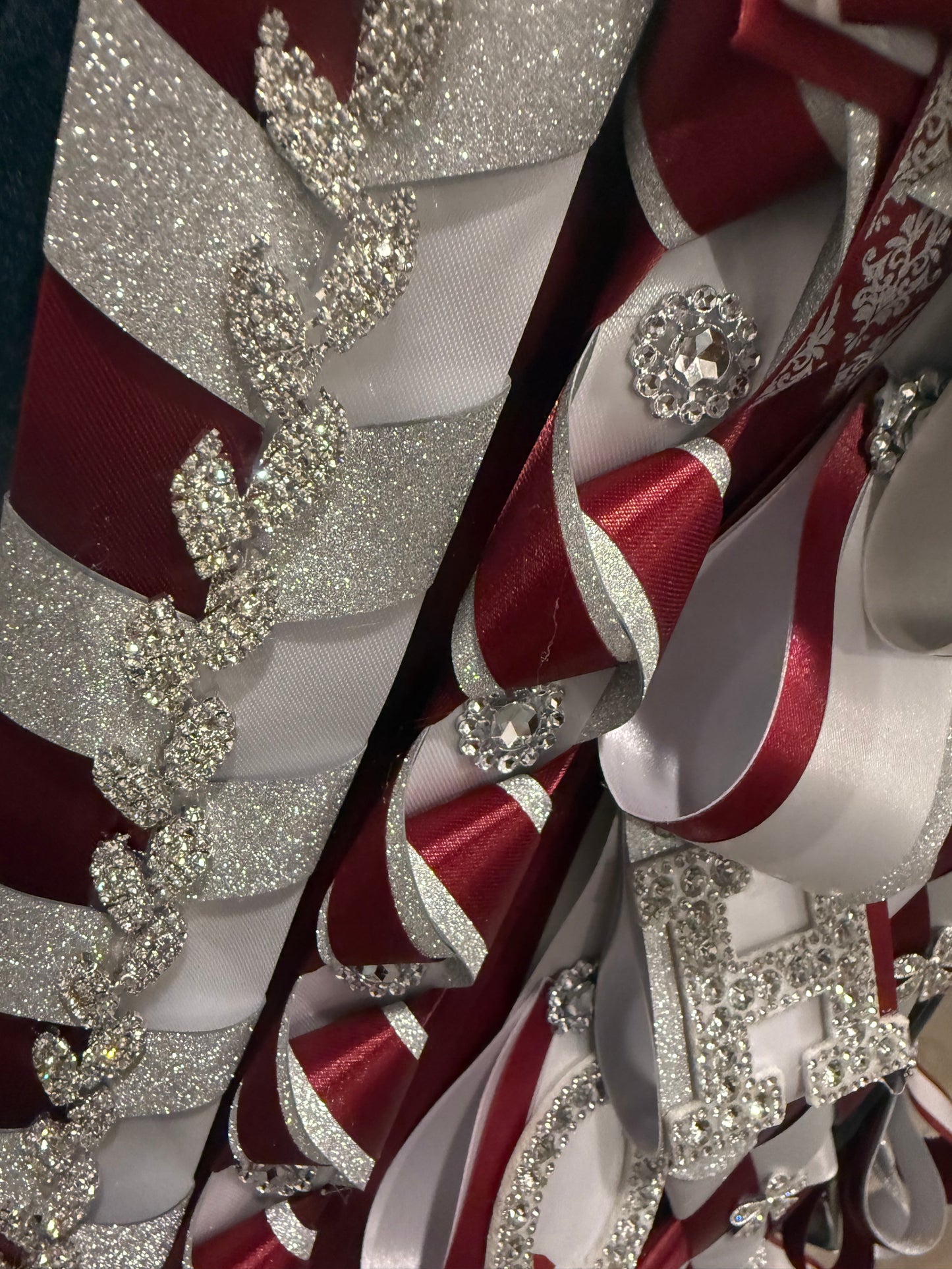 Burgundy/White/Silver Homecoming Garter/Mum