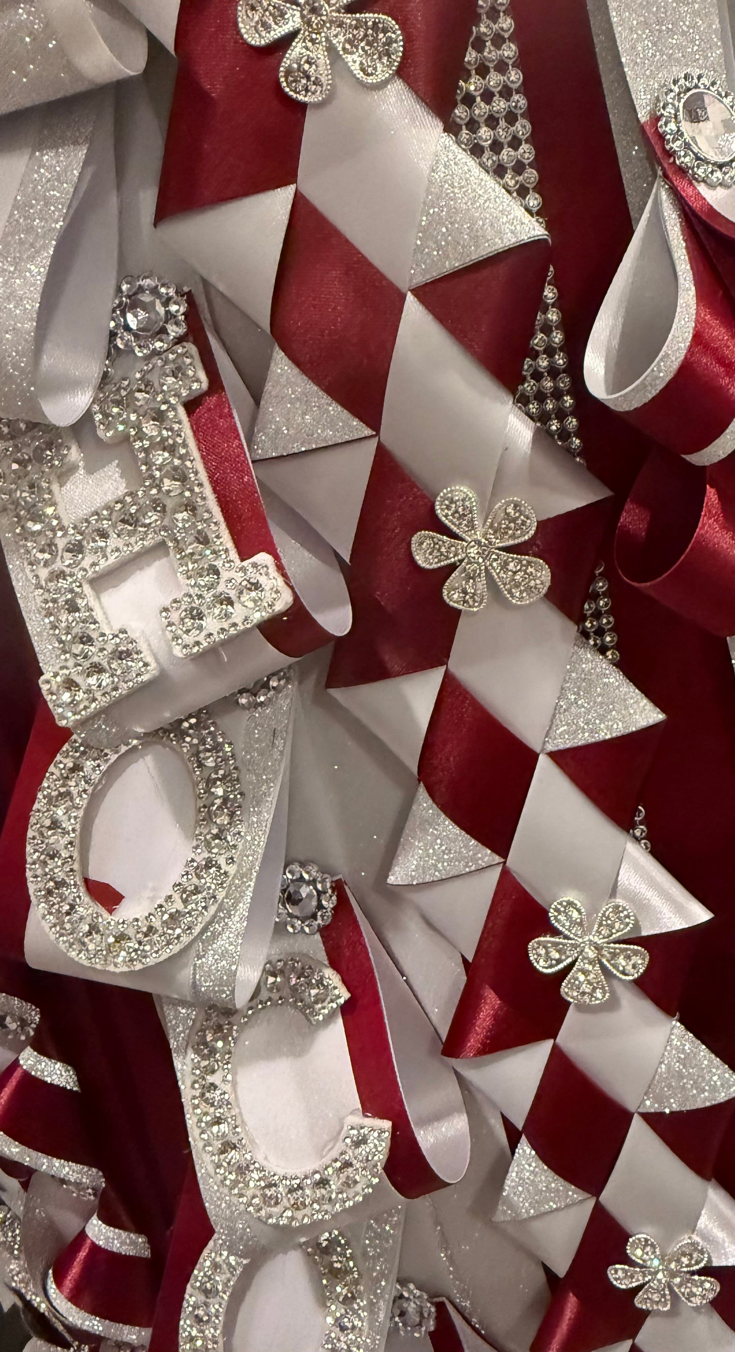Burgundy/White/Silver Homecoming Garter/Mum