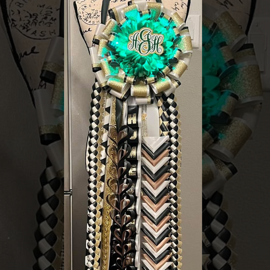 Hunter Green & Gold Homecoming Mum w/Lights